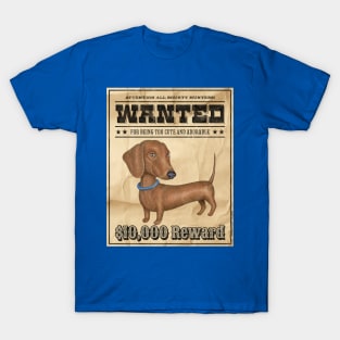 Funny Cute Wiener Dog Dachshund Doxie Wanted Poster T-Shirt